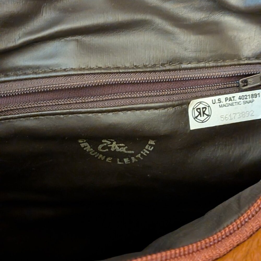 Etra Inc Brown Leather Shoulder Bag Metal Magnetic Clasp And Zipper As Is - Picture 8 of 16